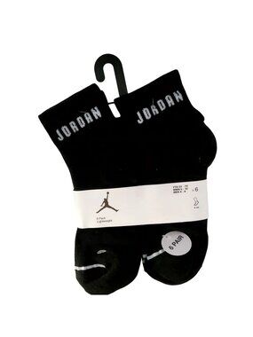 Nike Jordan 6-Pack Black Crew Socks Lightweight Size Yth 10C-3Y Elastic top band